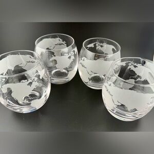 4 The Wine Savant Etched World Globe Glasses 10 oz - 12 oz